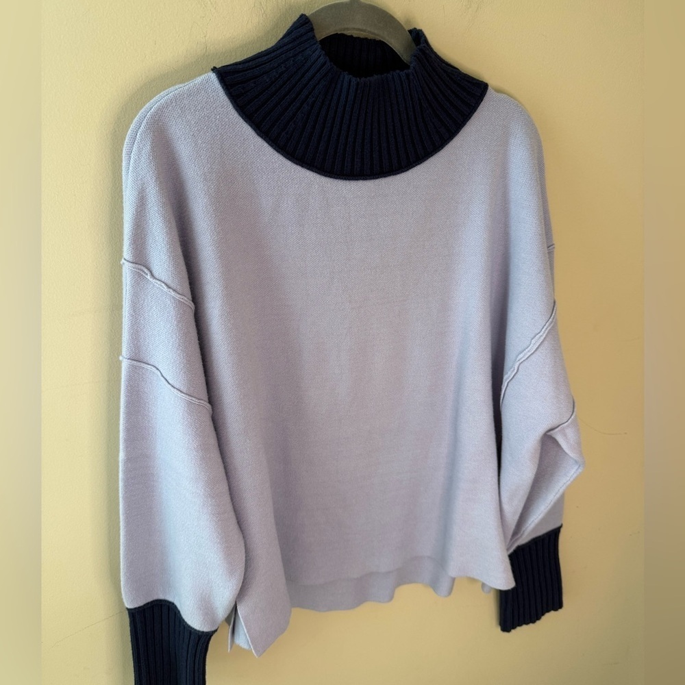 Anthropologie Maeve Lavender and Navy Mock Turtle Neck Sweater size Small